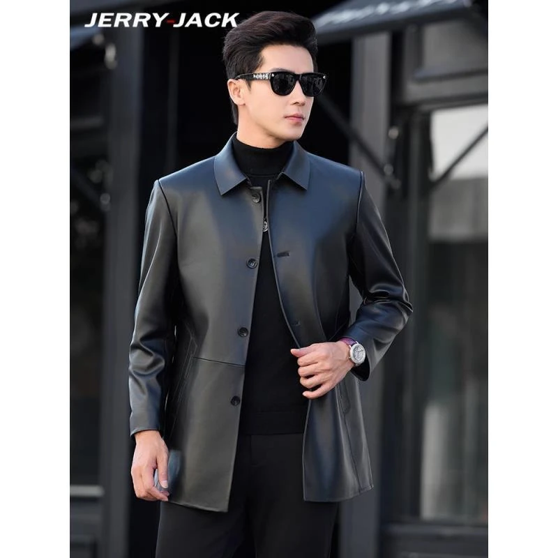 新款男士皮衣中长款商务休闲皮大衣绵羊皮真皮秋冬款中年皮外套