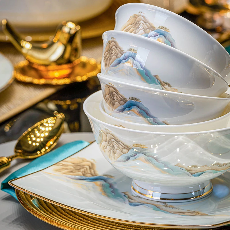 景德镇江山如画多规格可选餐具套装景德镇创意乔迁礼