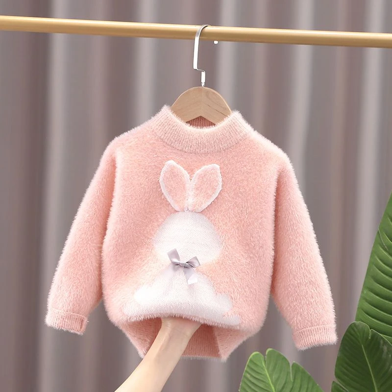 反季清仓女童水貂绒毛衣2023冬中小童套头线衣儿童针织衫女宝毛衣