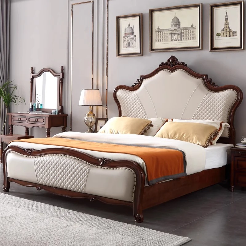 北美桃花芯236#美式复古实木软包床主卧双人床简欧雕花婚房大床