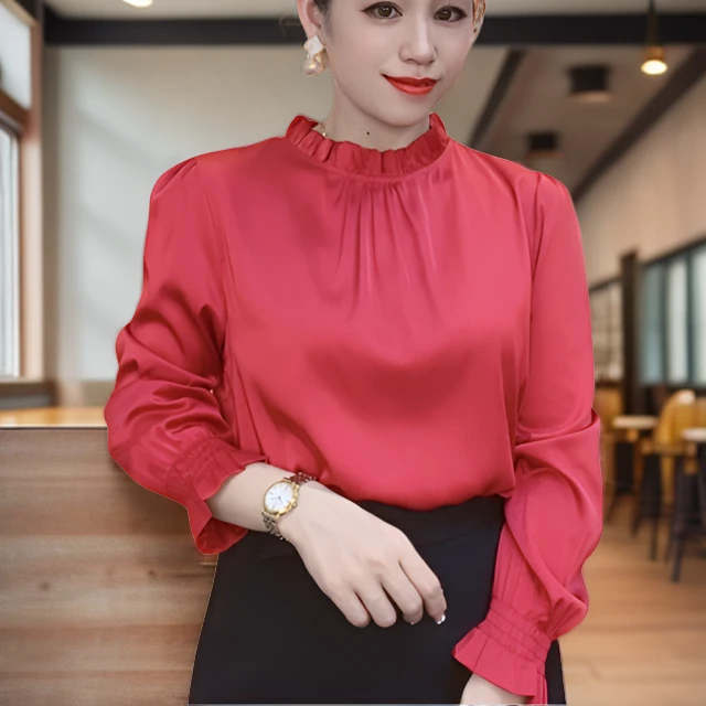 衬衫女2024年新款秋冬季长袖缎面百搭上衣时尚洋气衬衣设计感1833