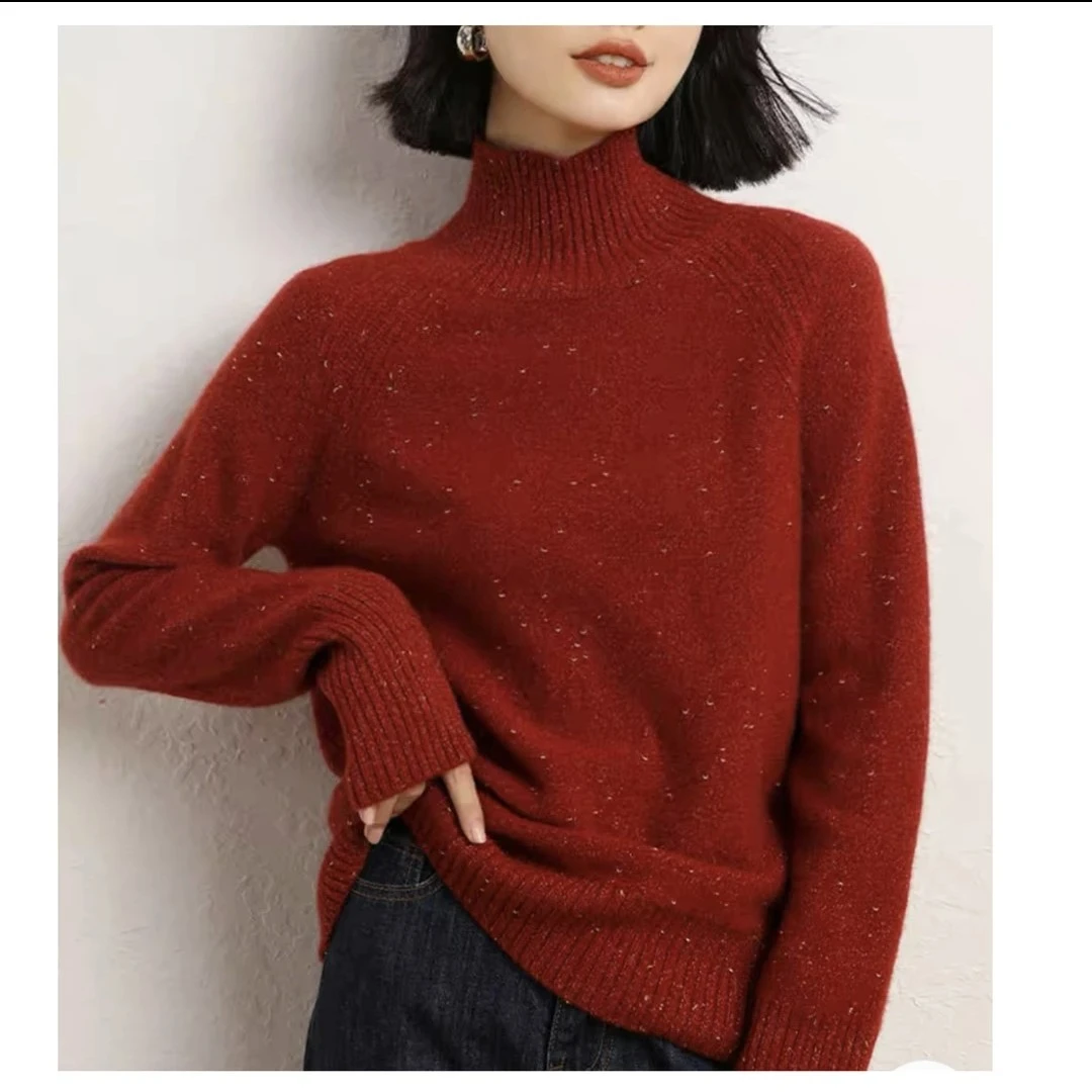 2024新款时尚洋气半高领无缝一体点子纱内搭外穿女士上衣1821