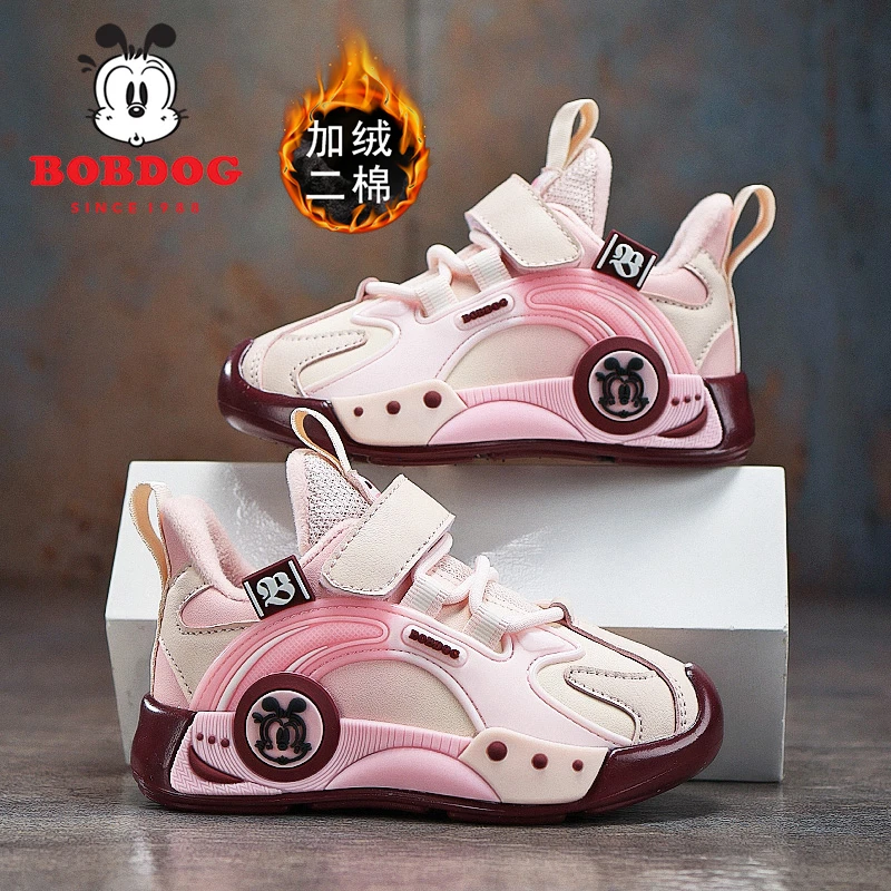 巴布豆女童运动鞋加绒保暖二棉鞋2025秋冬新款时尚防滑软底儿童鞋