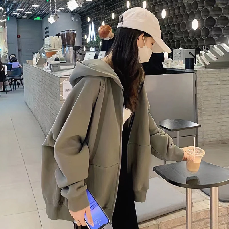 卫衣外套女春秋冬季2025新款爆款韩系慵懒加绒开衫连帽休闲上衣女