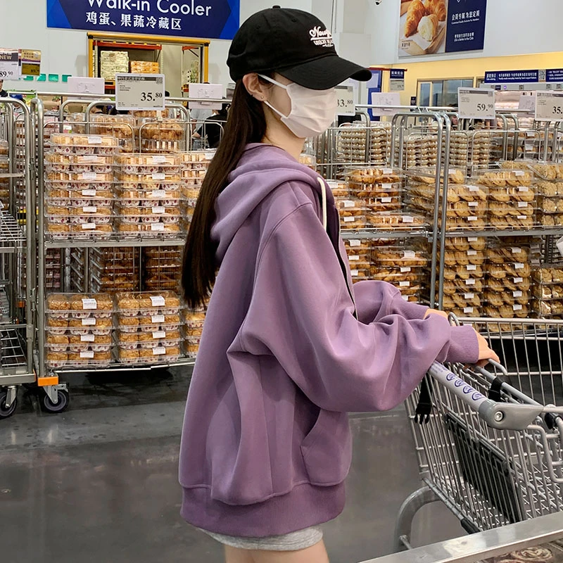 连帽拉链卫衣春秋款宽松显瘦慵懒风开衫上衣女秋冬外套女2025新款