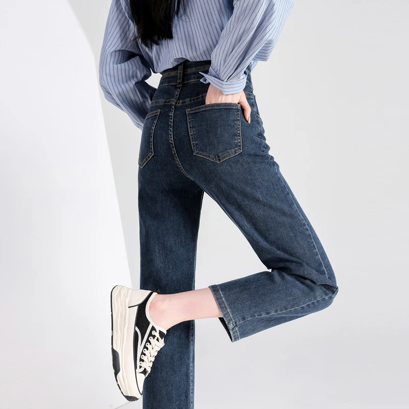 休闲百搭牛仔烟管裤女2023新款春秋款小个子九分高腰显瘦直筒裤子