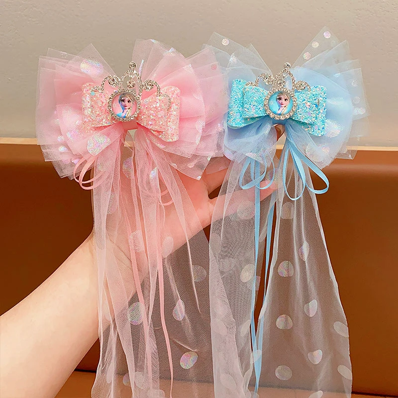蝴蝶结儿童头饰小女孩发夹冰雪奇缘女童网纱飘带发卡爱莎公主头饰