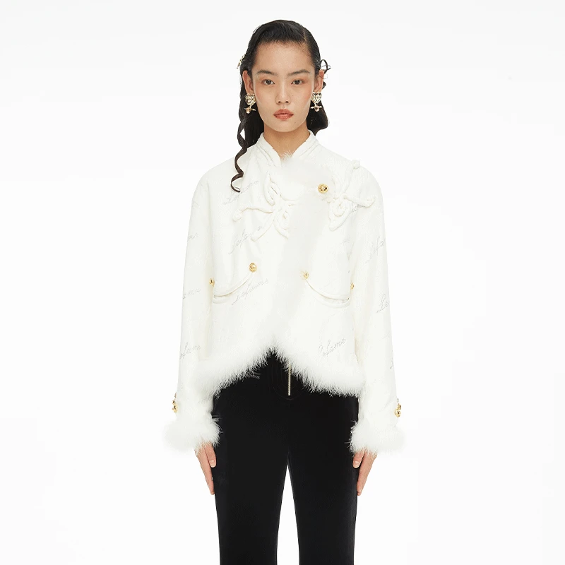 LE FAME/拉飞姆冬季新中式千禧字体蝴蝶造型盘扣格格服