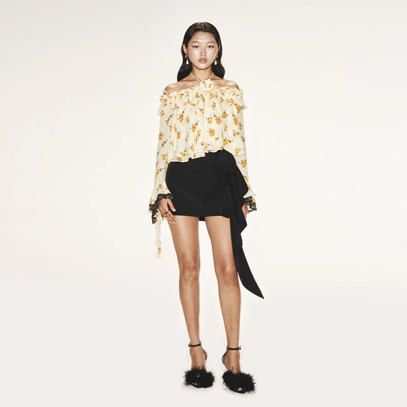 【明星同款】LE FAME/拉飞姆百搭摩登风半裙玫瑰花裙子女