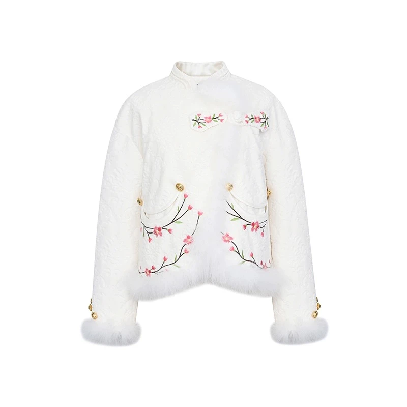 【青绣联名】LE FAME/拉飞姆中国风非遗系列白色青绣提花格格服外套