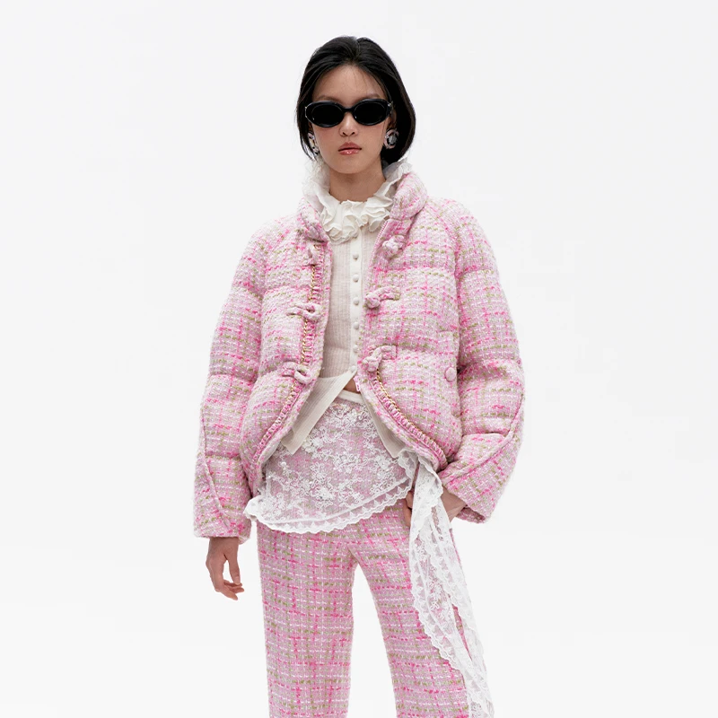 LE FAME/拉飞姆冬季粉彩粗花呢面包羽绒服外套女