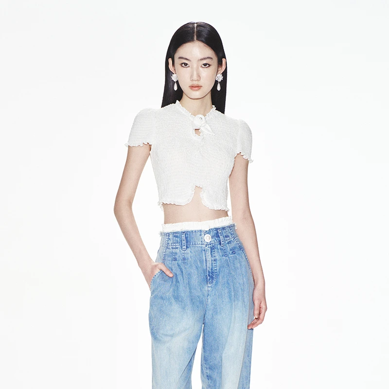 LE FAME/拉飞姆时尚重工设计感小白色打揽上衣