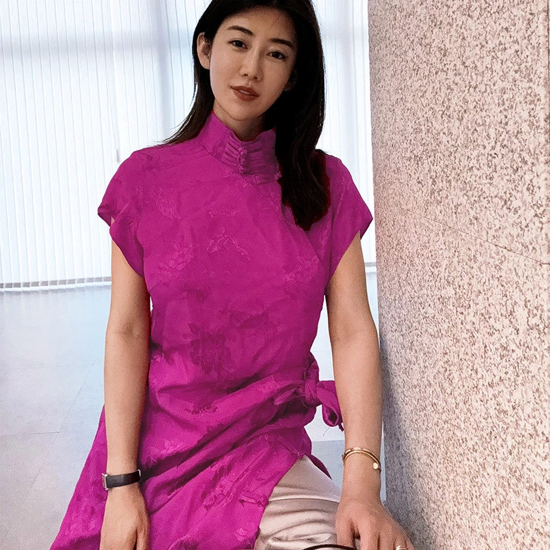 福洱【三粒扣连衣裙】新中式连衣裙夏季气质旗袍裙复古女装.5Y01074