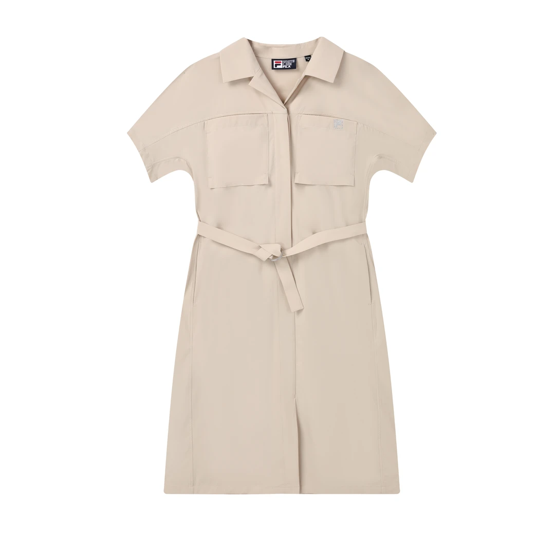 Fila/斐乐新款女夏时尚【腰带收腰】宽松梭织清凉连衣裙F11W327399