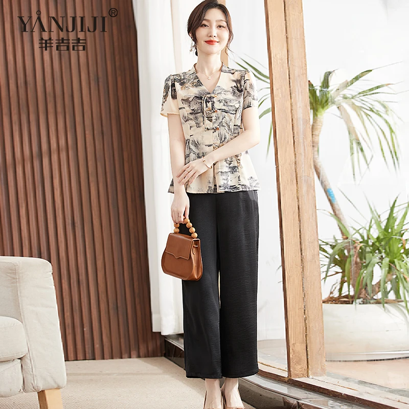 新中式妈妈夏装2025新款套装中老年上衣两件套40岁50减龄母亲衣服