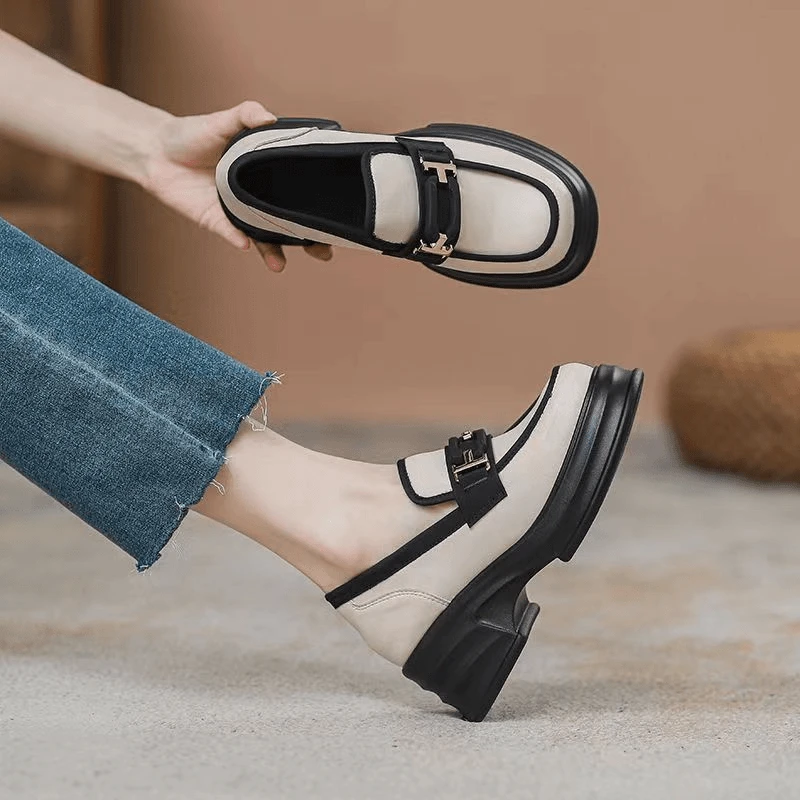 319圆头厚底百搭单鞋乐福鞋子