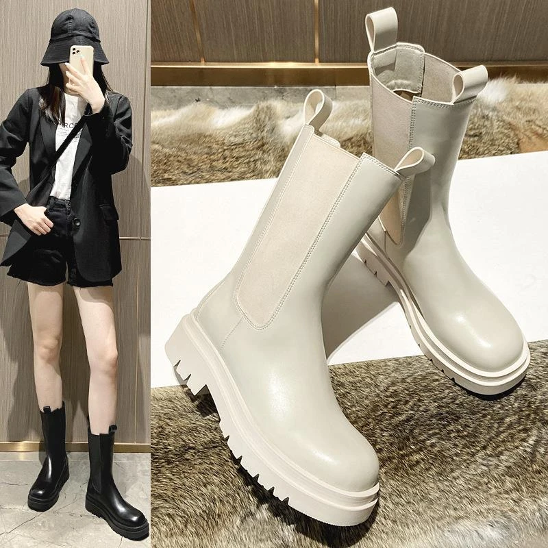 061马丁靴女秋冬加绒短靴厚底