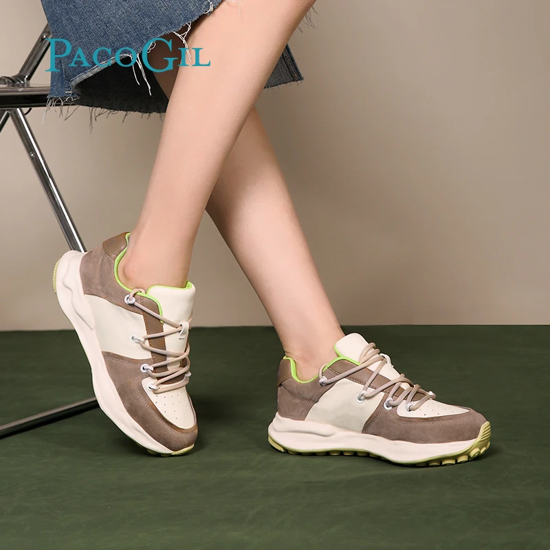 PACO GIL女鞋小白鞋女夏季真皮厚底休闲运动鞋松糕底板鞋XPC44145