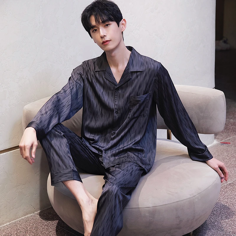 男士睡衣2024年春夏季天长袖冰丝高级感套装家居服