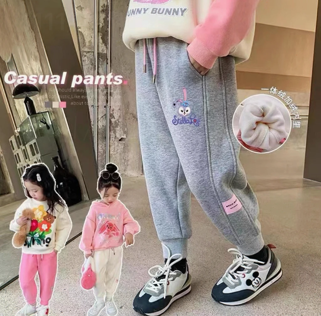 春秋女童洋气裤子秋冬加绒保暖卫裤儿童宽松加厚休闲裤外穿春装