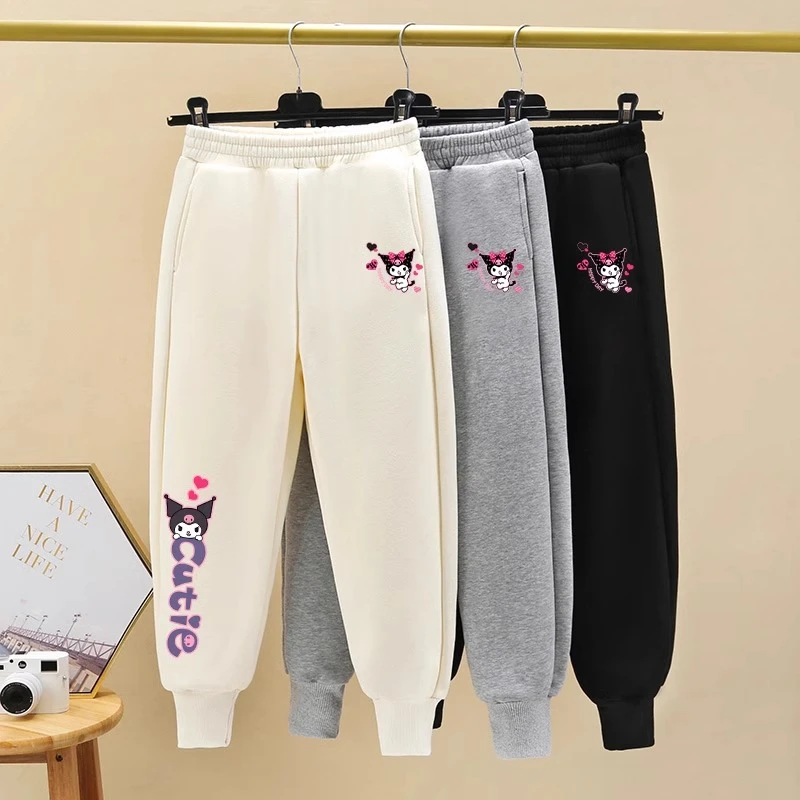 女童洋气运动裤大童宽松卫裤2024秋冬新款儿童库洛米加绒裤子春秋