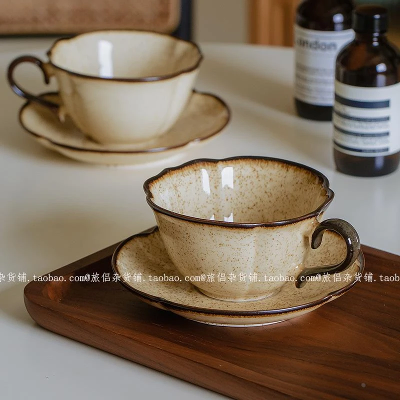 复古窑变釉下彩陶瓷咖啡杯碟拿铁拉花杯下午茶杯碟中古杯杂货铺