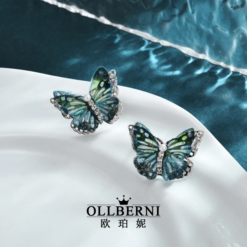 【西窗蝴蝶】简约个性气质小众蓝色轻奢素款耳环ins设计感女5029