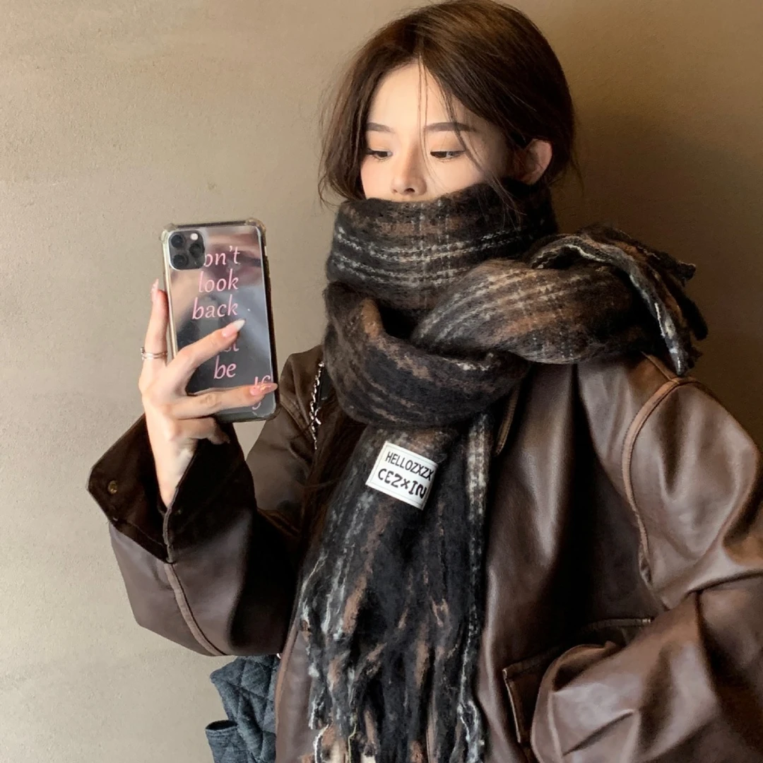 新款红色格子围巾女冬季加厚保暖复古百搭高级感情侣披肩围巾百搭