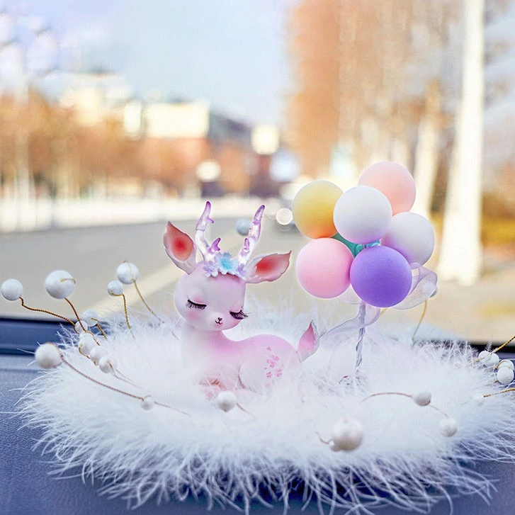 雪驹一路平安简约可爱有没花韵小鹿汽车客厅通用优雅摆件