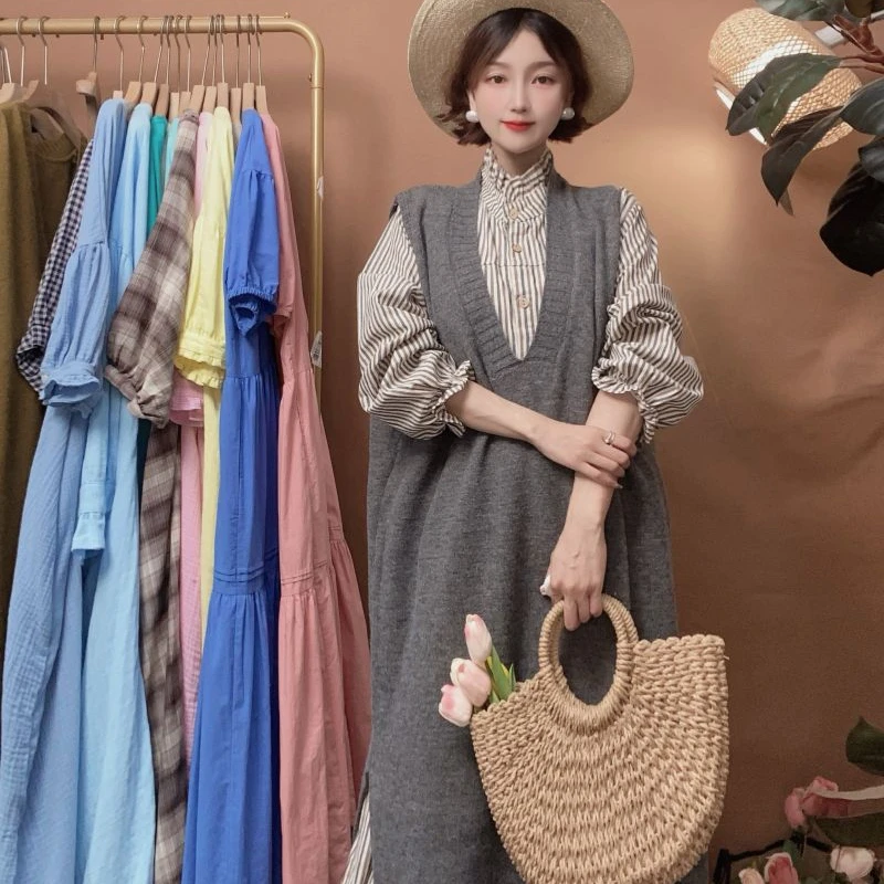 【喜柚自制】温柔生长 法式复古减龄休闲显瘦气质宽松针织背心裙