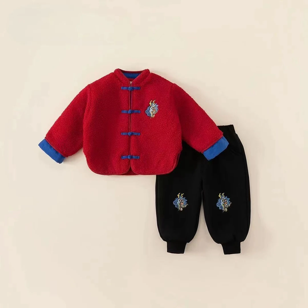 宝宝套装龙年拜年儿童男童唐装女童新年加厚周岁冬装礼服冬季外套