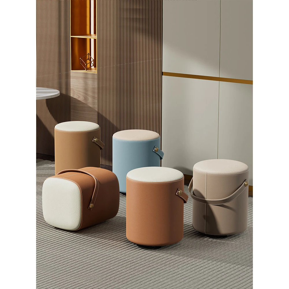 家用梳妆凳椅子卧室入户门换鞋凳子商用试衣间凳子服装店皮圆凳软