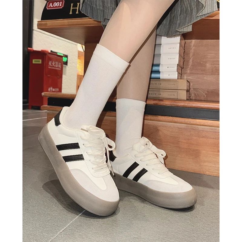 honeyGIRL女鞋2024春季德训鞋复古运动小众白色百搭休闲厚底板鞋