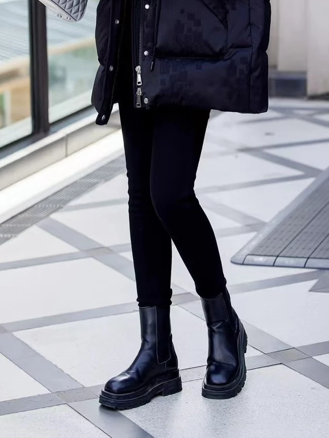 浩洋国际黑色牛仔加绒铅笔裤