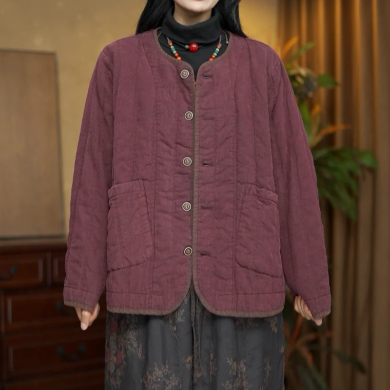 【夏布与麻】秋冬新款7112亚麻炒色做旧盘扣夹棉上衣开衫棉衣