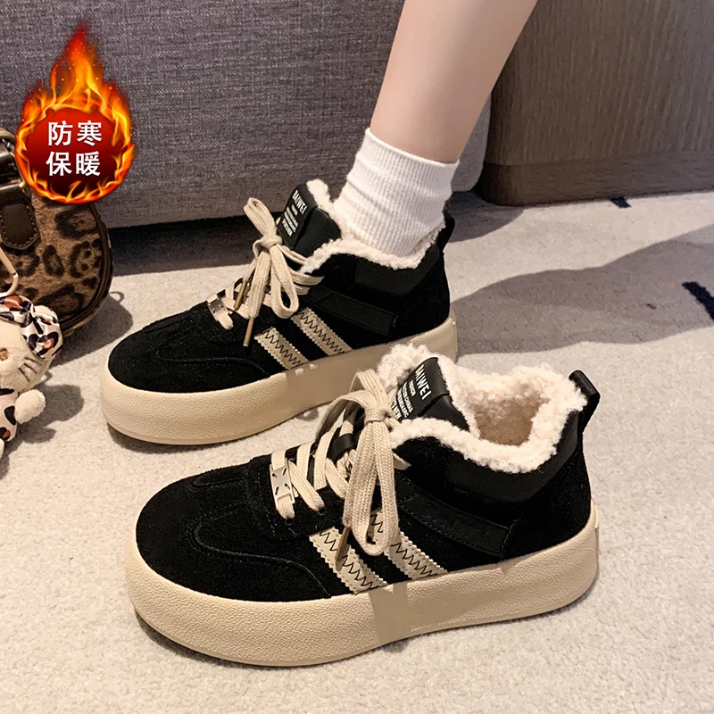 厚底高帮休闲加绒女鞋2024年冬季新款保暖加厚绒雪地鞋防滑耐磨鞋