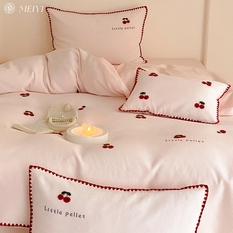 【Dream】小樱桃水洗棉四件套全棉床单被套可爱风超柔裸睡床上用品