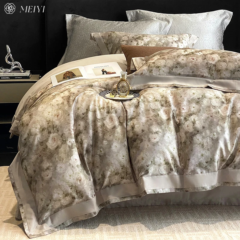 美式复古风100S双层加厚磨毛四件套全棉纯棉印花被套新款床上用品