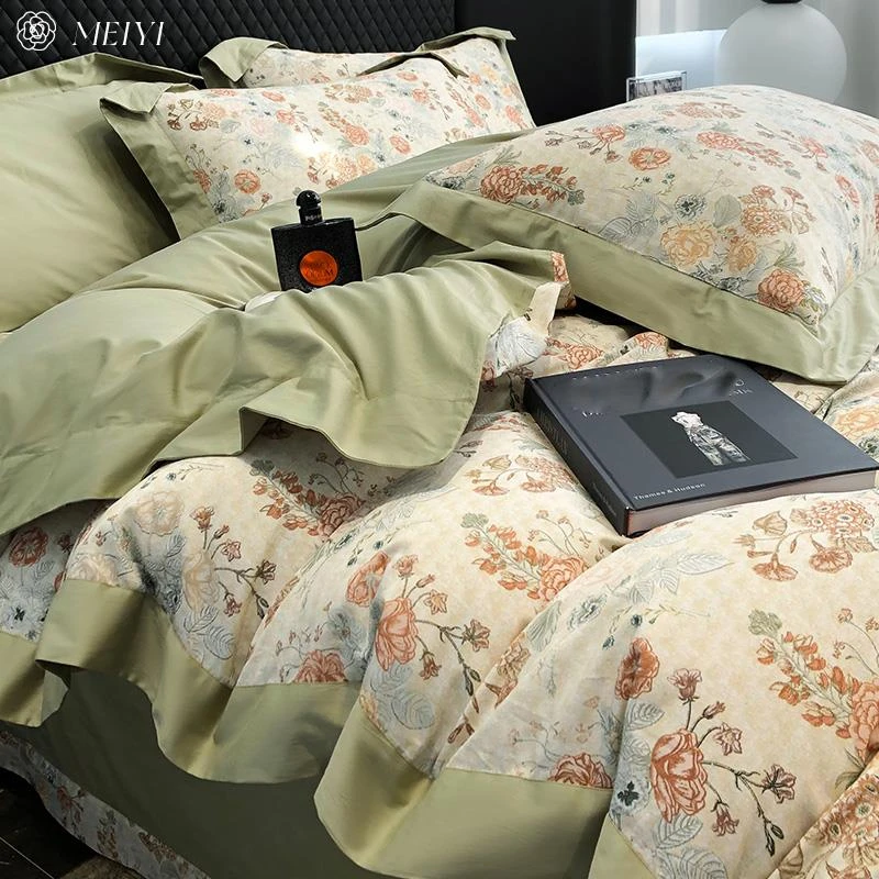 复古小清新印花床单四件套全棉纯棉100S裸睡被套新款亲肤床上用品