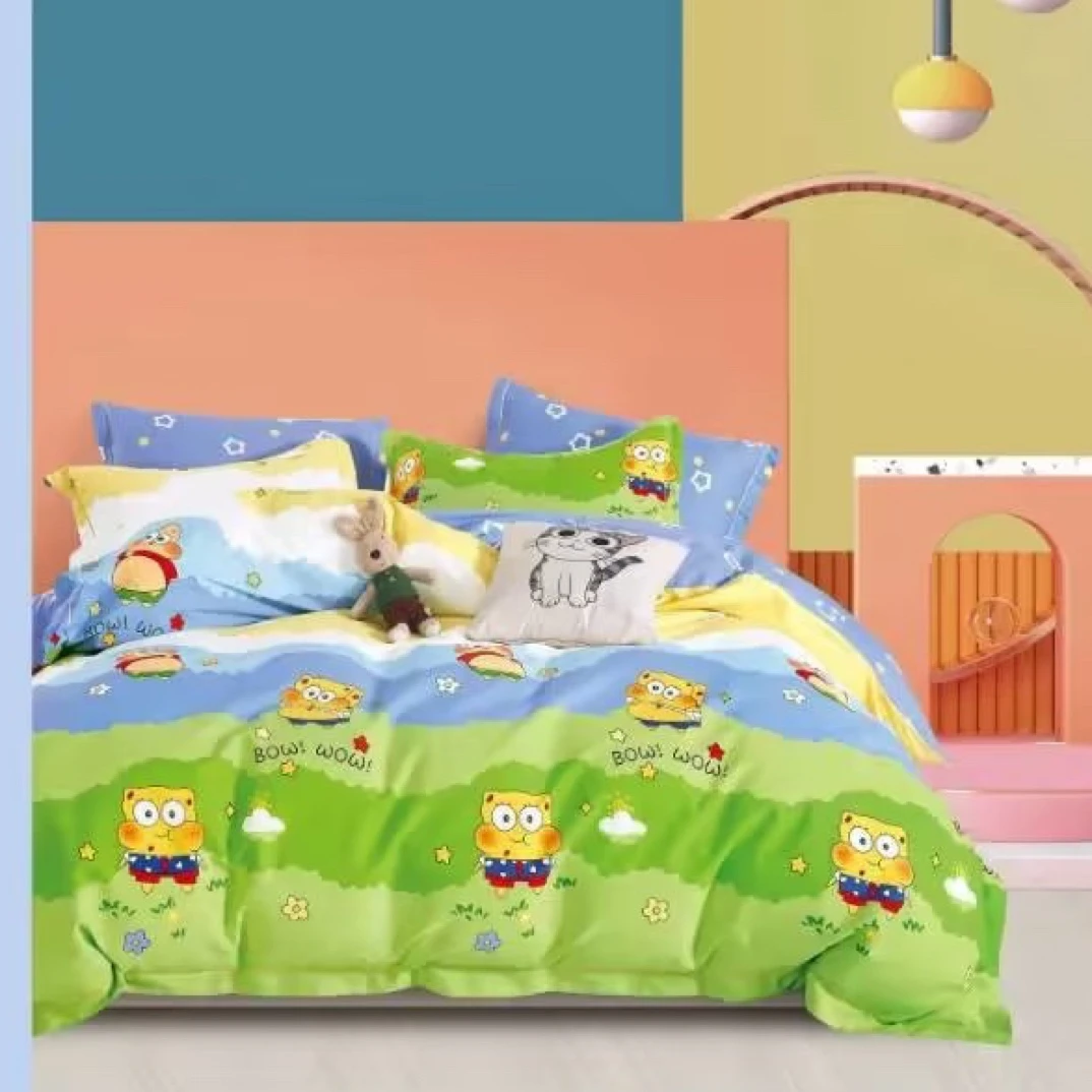 清沐家纺纯棉定制-纯棉高支高密斜纹面料-海绵宝宝