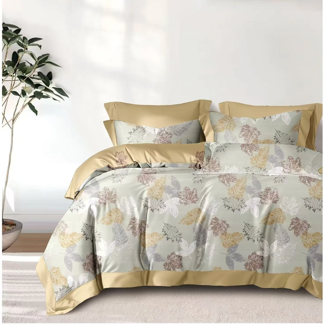 清沐家纺纯棉定制-纯棉高支高密磨绒面料-叶语情深-AB版