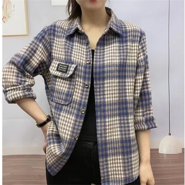 80-180斤春秋格子衬衫女2025新款宽松大码格子衬衣中长款妈妈装