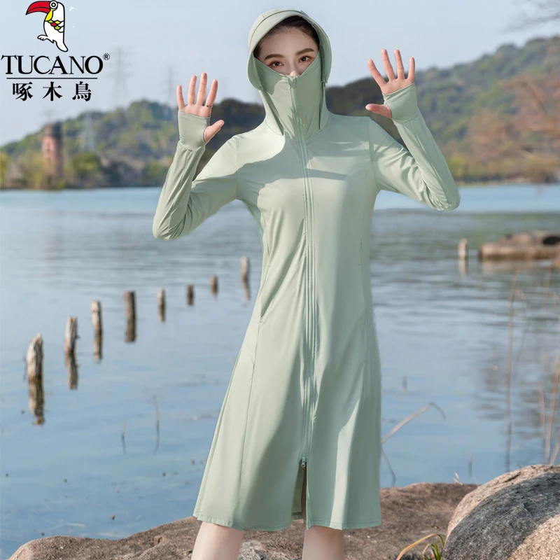 啄木鸟冰丝防晒衣女加长款防紫外线2023年新款时尚百搭全身防晒服