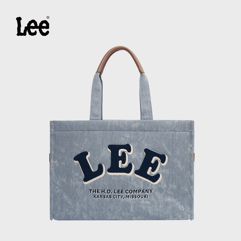 Lee学院风拼接托特包手拎包时尚百搭耐磨休闲单肩通勤W