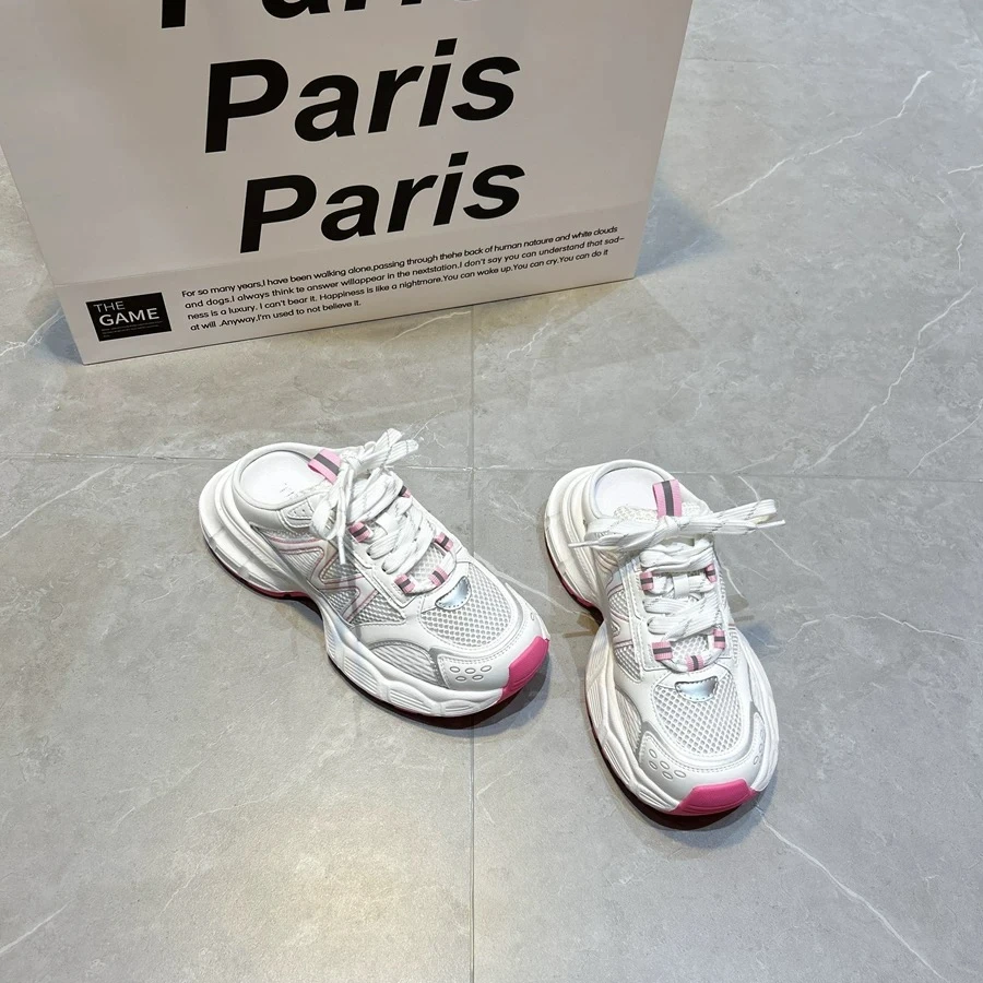 网红2024新款百搭厚底炸街老爹鞋女网面透气拼接增高运动鞋4502