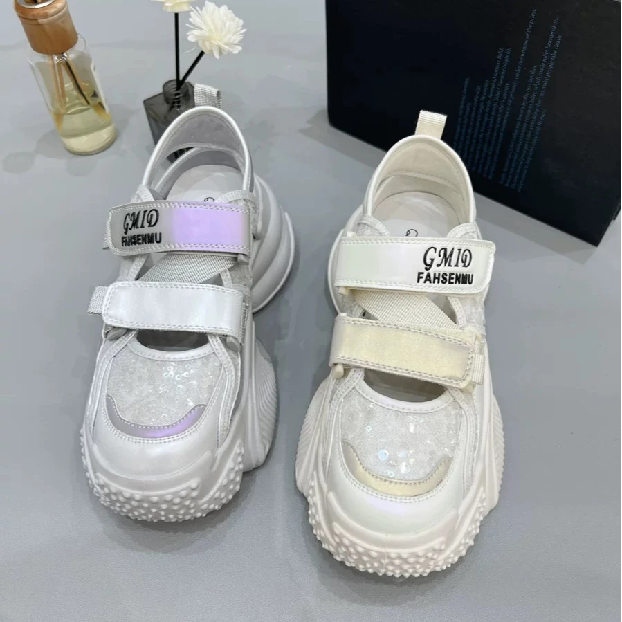 夏季透气超薄网面厚底增高镂空运动女百搭舒适轻便凉鞋EX105-1168