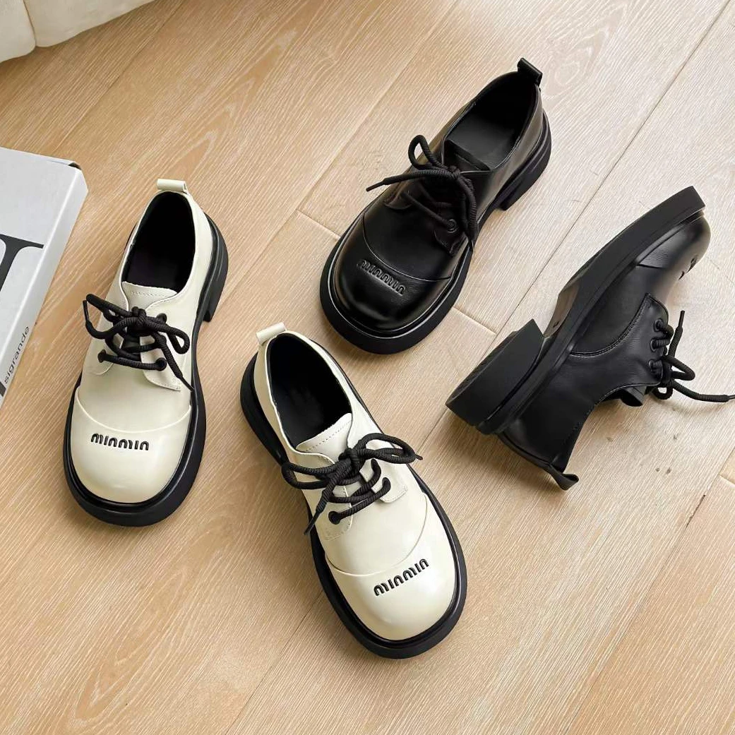 真皮低跟字母小皮鞋2024夏季韩版显瘦百搭英伦风女鞋MC180-6015