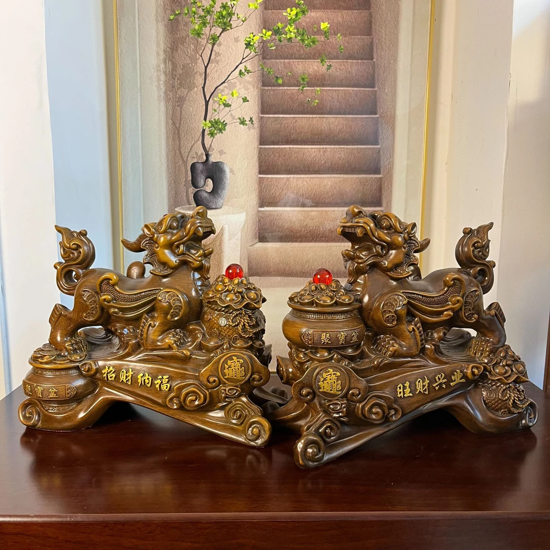 『招财纳福旺财兴业』貔貅一对家居玄关前台收银台开业乔迁送礼摆件