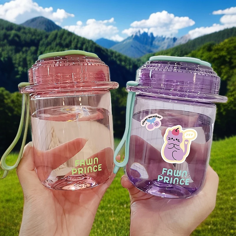 女高颜值上班专用水杯大容量简约便携防摔户外运动塑料杯子随手杯