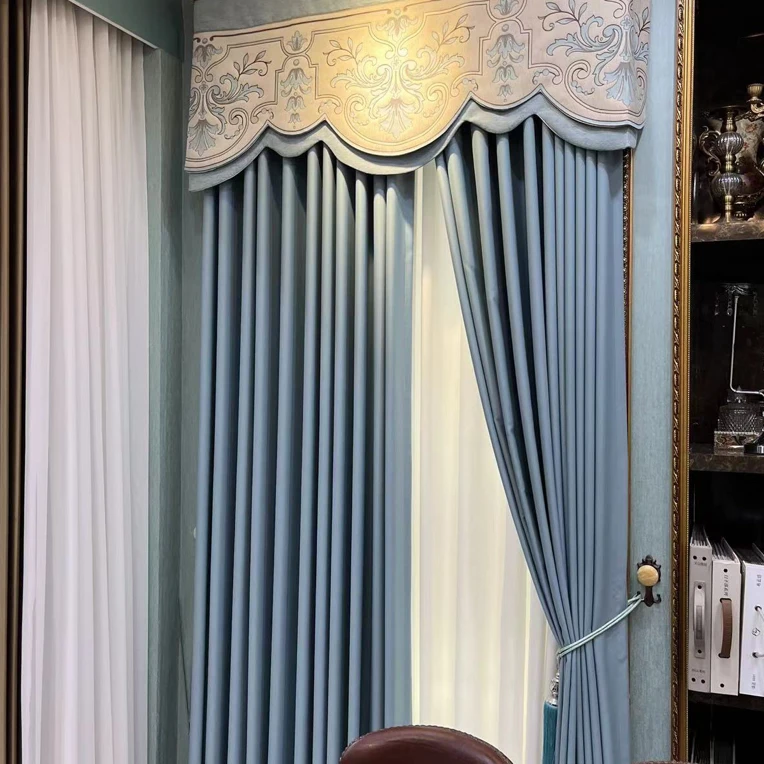 玉梅布艺 雾霾蓝现代简约窗帘客厅卧室阳台均适用